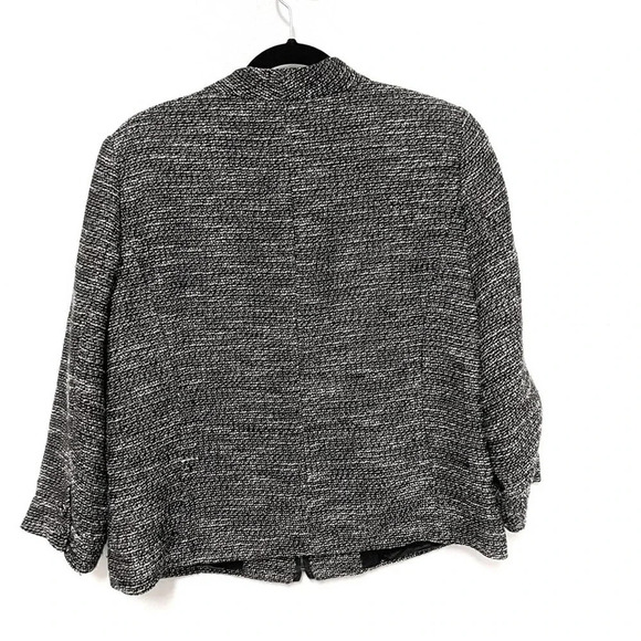 Eileen Fisher Tweed Collarless Blazer Suit Jacket - Leather Detail Linen Blend - Picture 7 of 7